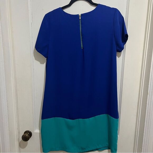 Cynthia Rowely Blue and Teal Color Block Shift Dress Women's Size 8 - Picture 5 of 10
